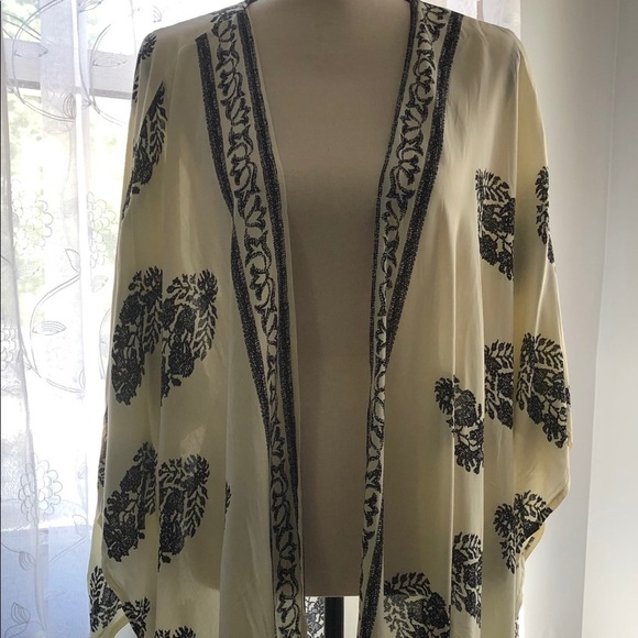 🎄 Swim kimono SZ L long black/cream NWOT - Picture 1 of 8